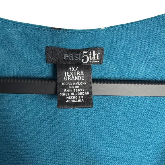 Vintage East 5th Women's 1X Floral Green Blue‎ Draped V Neck Blouse Workwear - Picture 2 of 5